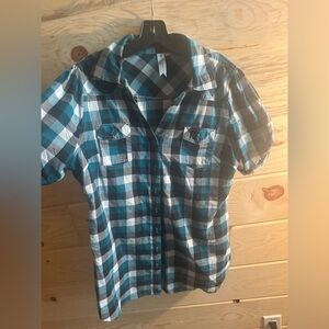 Miss Ashley Teal and White Checkered Shirt